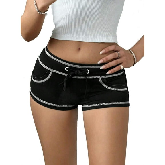 Women's Shorts Casual Striped Track Black XS (2)