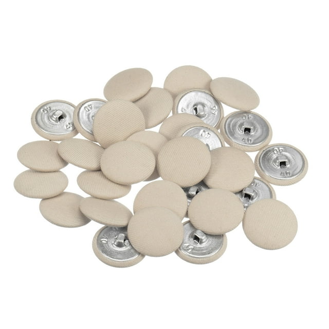Unique Bargains 30pcs 40L Fabric Cloth Covered Button 25mm Round Metal Shank Sewing Buttons for Suits Dress Blouses, Beige