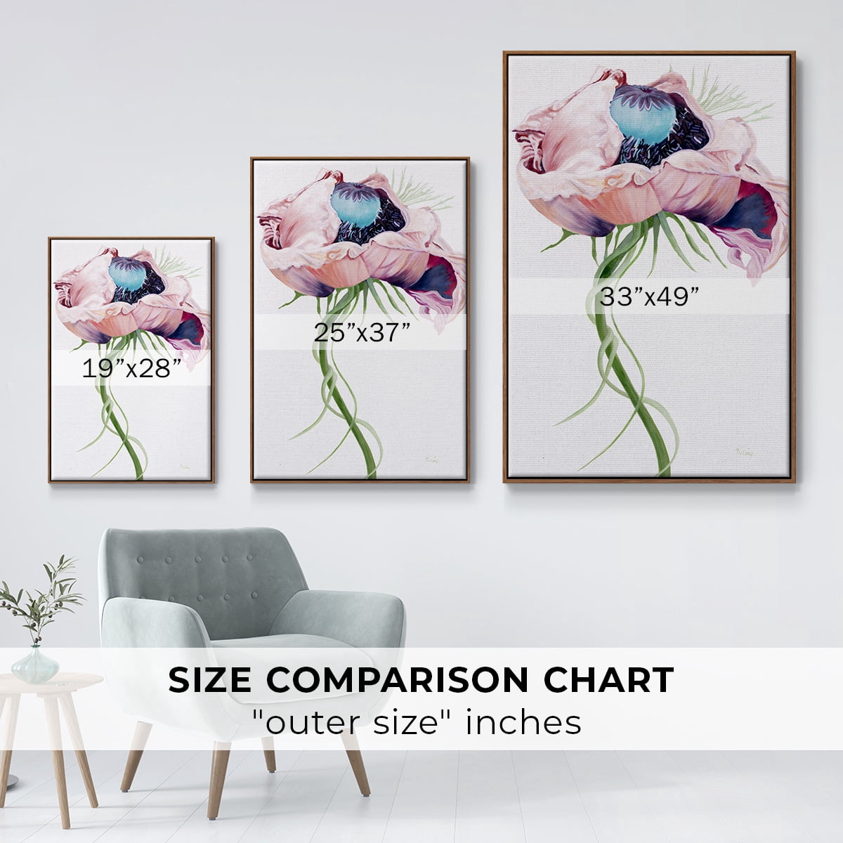 Paris Poppy II Framed Premium Gallery Wrapped Canvas - Ready to Hang - 27 x 41 - Walnut Floating Frame