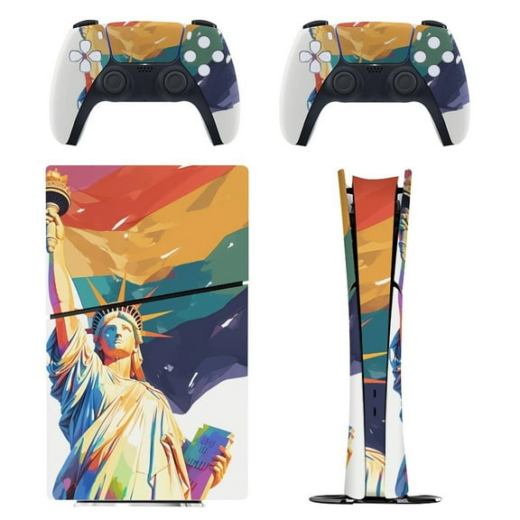 Skin Sticker for PS5 Slim Standard Disc Digital Edition Console and Controllers Decals for Playstation 5 (Statue of Liberty Pride,PS5 Digital Edition)