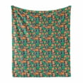 thumbnail image 1 of Retro Soft Flannel Fleece Blanket, Abstract Geometric Squares Motif with Summer Toned Contrast Lines Graphic, Cozy Plush for Indoor and Outdoor Use, 50" x 60", Orange Sea Green Grey, by Ambesonne, 1 of 6