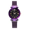thumbnail image 1 of Reloj de cuarzo para mujer, esfera estrellada, cinturón de aleación, hebilla magnética, elegante reloj de pulsera informal, color morado, 1 of 4