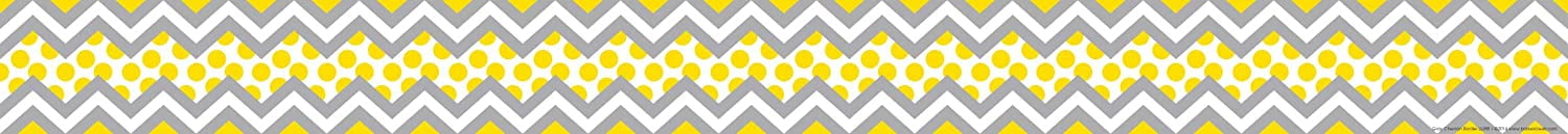 Barker Creek Double-Sided Border 2-Pack, Gray and Yellow Chevron , Decorate Galore with 70' of Border, Coordinating Designs Printed On Both Sides for Twice the Value, 3" x 70' (3691)