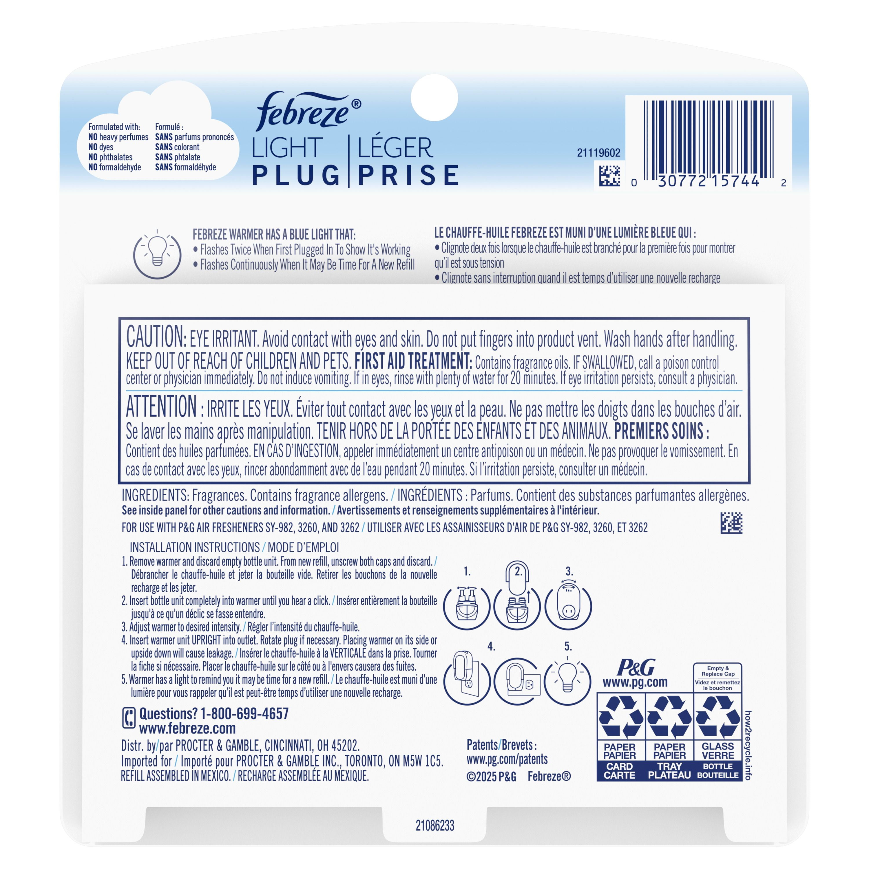 Febreze Plug In Air Freshener, Odor-Fighting Scented Oil Refill, Light Bamboo Scent, 2 Refills, 52ML