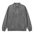 thumbnail image 4 of Zivyakyron Long Sleeve Mens Polos Fall Button Collared Casual Vintage Shirt Loose Solid Washed Gray XL, 4 of 6