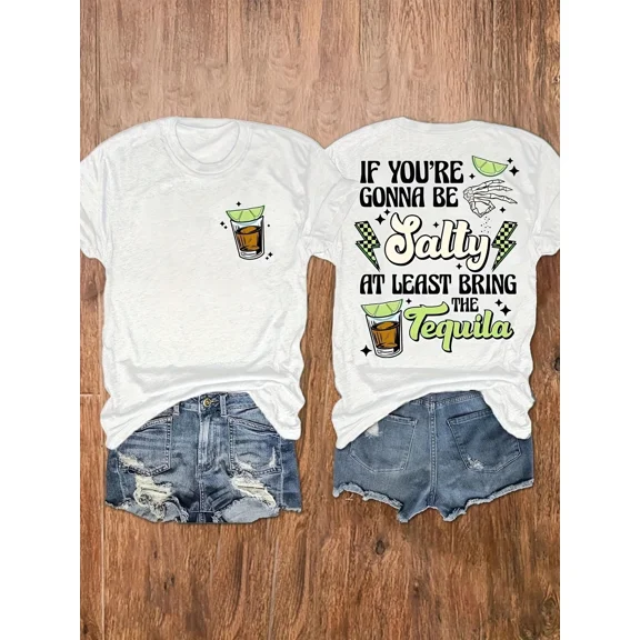 Letter Print Round Neck T-Shirt, Casual Vacation Women'S Short Sleeve Top, Women'S Clothing