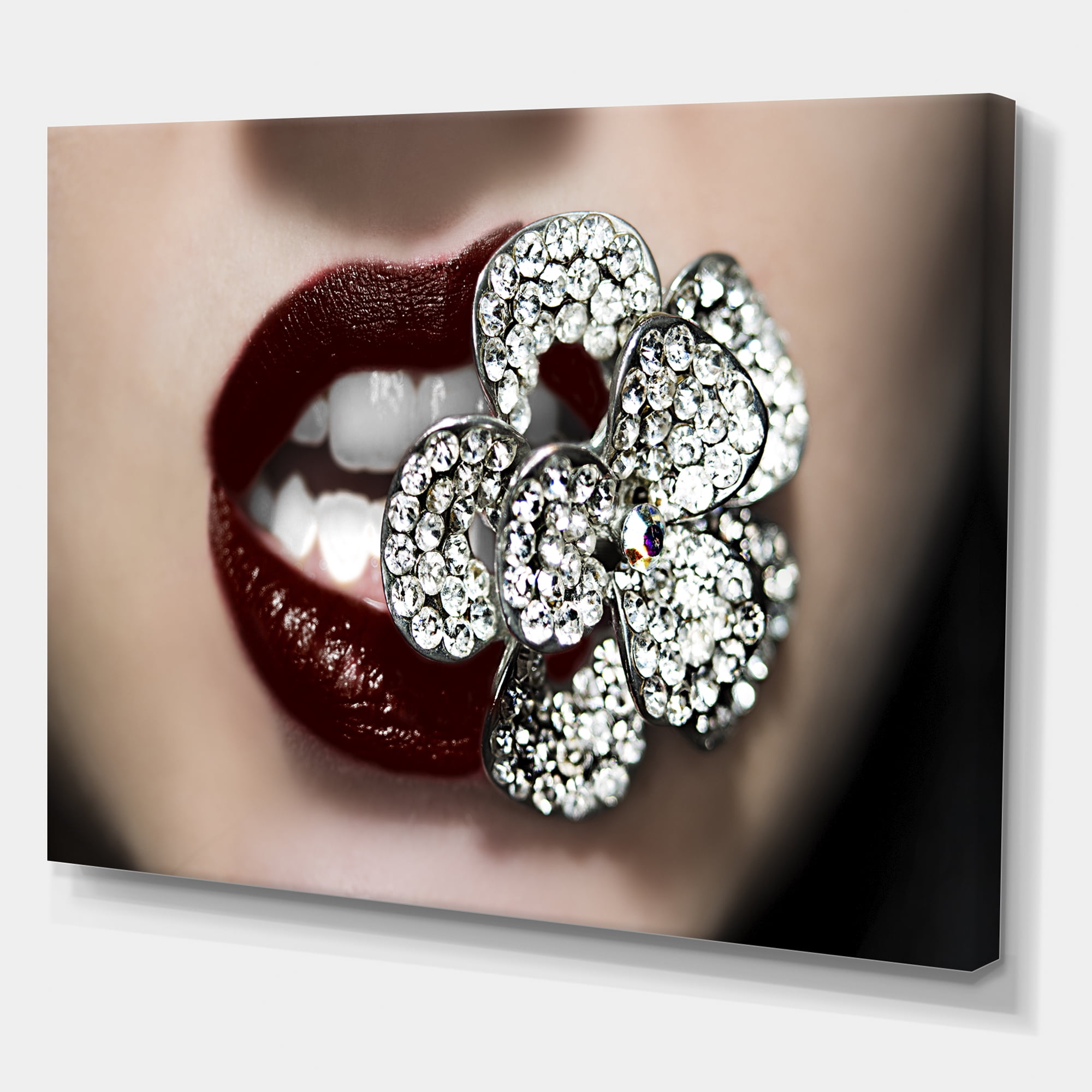 Designart ' Detail Of Sexy Red Girl Lips ' Modern Canvas Wall Art Print