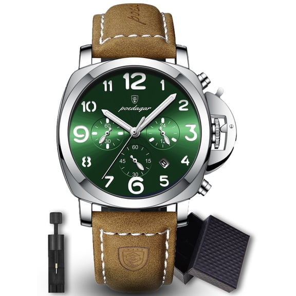 Poedagar Men's Business Quartz Watches with PU Leather Strap Waterproof Luminous Calendar Chronograph