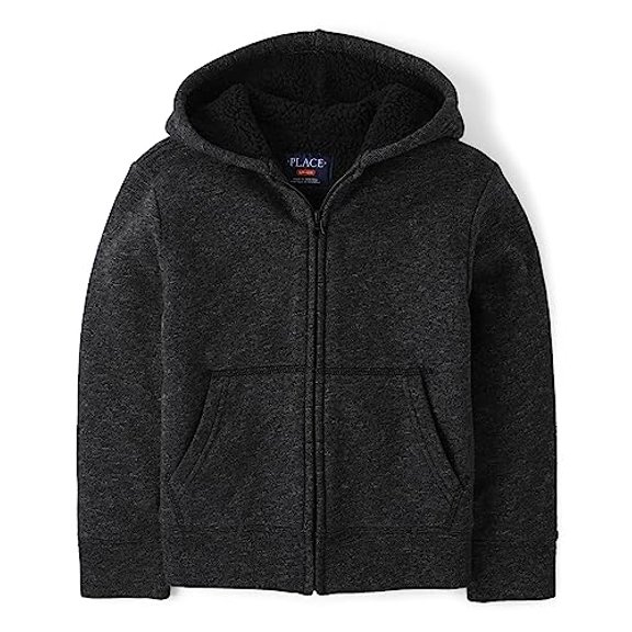THE CHILDREN'S PLACE BOYS SHERPA ZIP UP HOODIE SIZE: MEN M BLACK