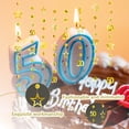 thumbnail image 4 of Decoraciones para el 50.° cumpleaños en oro, número 50, círculo, puntos, estrellas brillantes, guirnalda, banderines colgantes metálicos, serpentinas, telón de fondo para decoración de fiesta de 50, 4 of 8