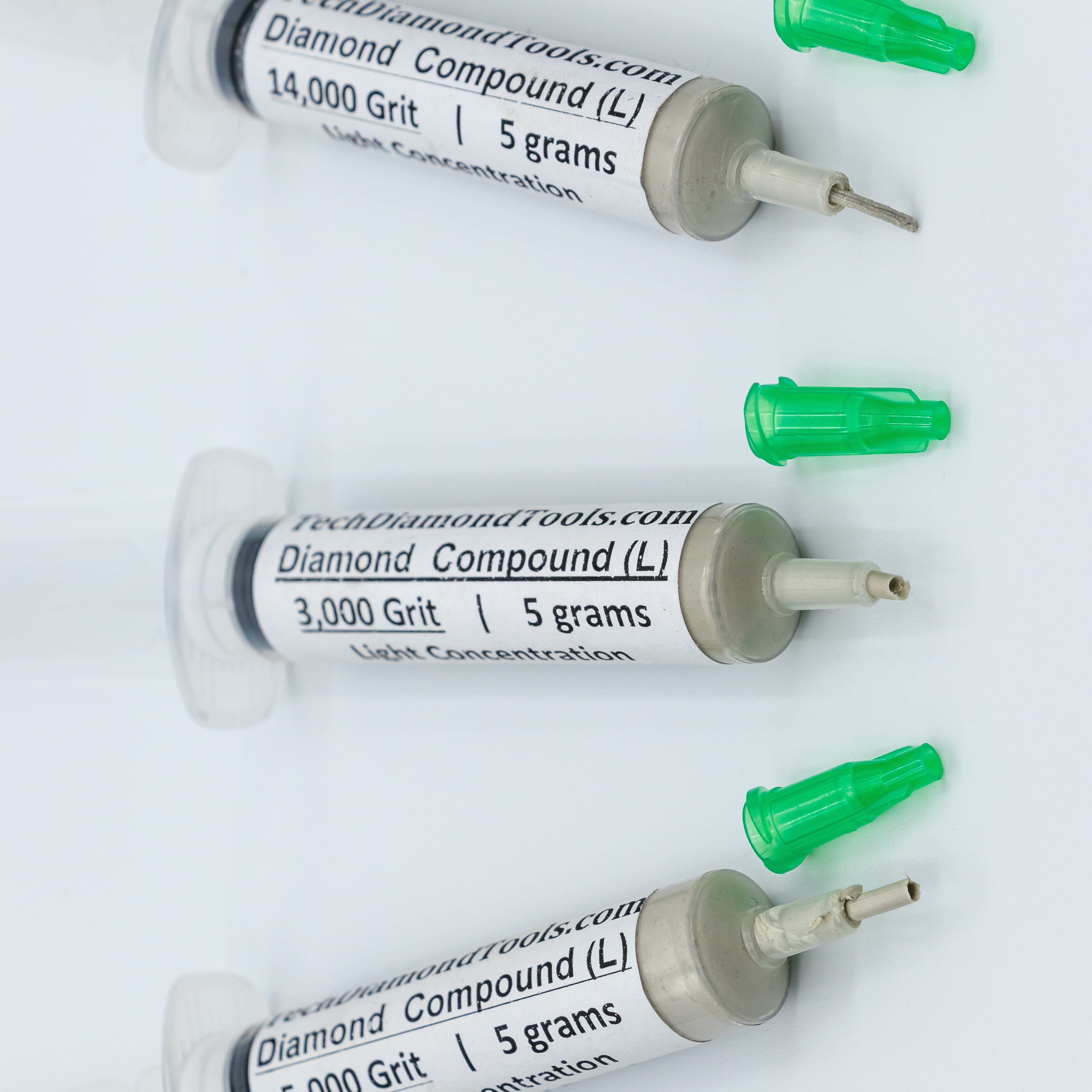 TechDiamondTools Diamond Polish Paste Set of 3 Syringes X 5 Grams (L), Polish Lapping Compound, Sizes 3000 5000 14000 Grit, Mesh - With Light(10%) Concentration of Diamond Powders