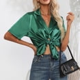 thumbnail image 4 of CLOISE Sexy Women Tops Short Sleeve Solid Casual Tee Fashion V Neck Loose T Shirts Green M, 4 of 9