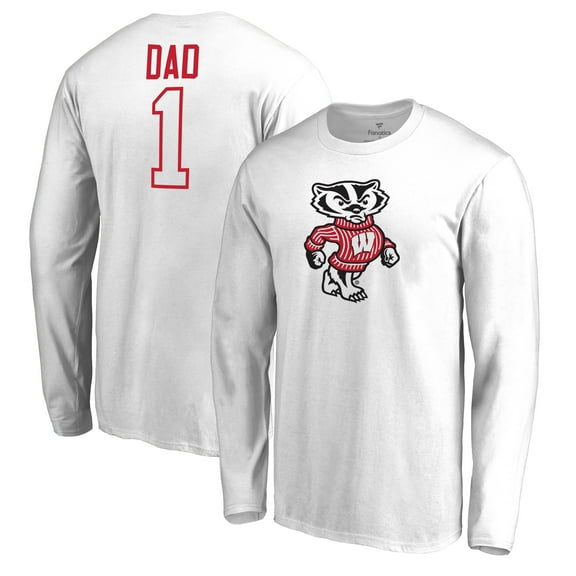 Men's White Wisconsin Badgers #1 Dad Long Sleeve T-Shirt