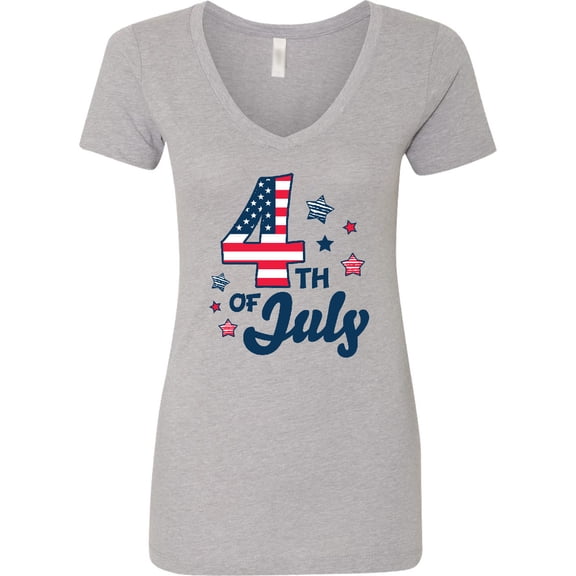 Inktastic 4th of July with Striped Stars Women's V-Neck T-Shirt
