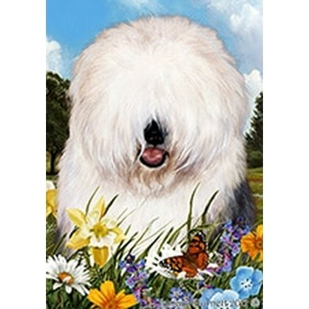Old English Sheepdog - Best of Breed  Summer Flowers Garden