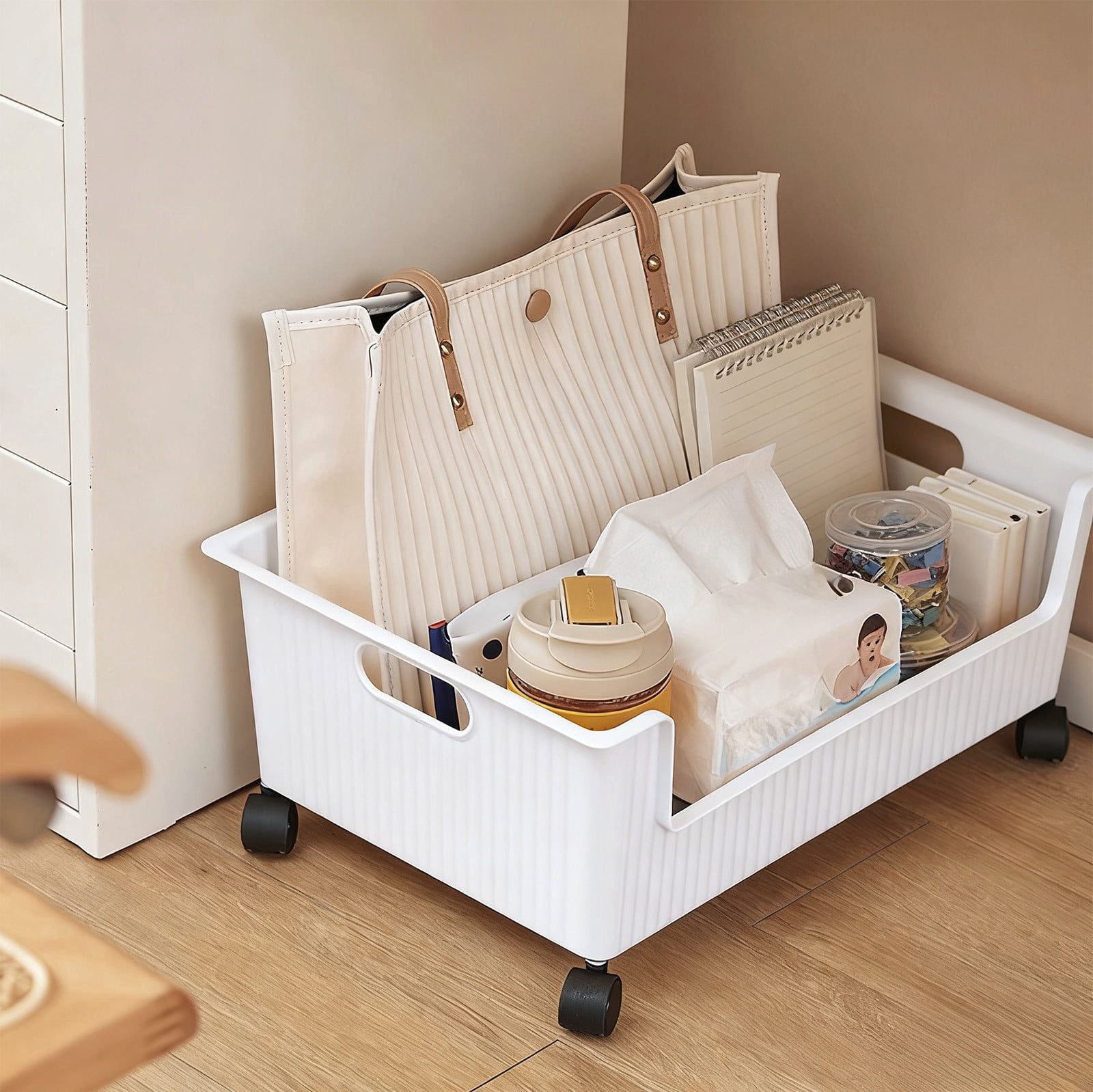 Bwiyojiz Storage & Organization Multi Functional Rolling Box Under Desk Organizer with Wheels Mobile Shelf Rack Sorting Bin for Stationery and Sundries, White, Gifts for Yourelf