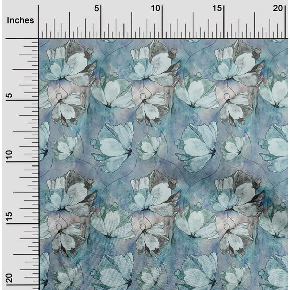 oneOone Cotton Flex Medium Blue Fabric Flower Diy Clothing Quilting Fabric Print Fabric By Yard 40 Inch Wide-X3D