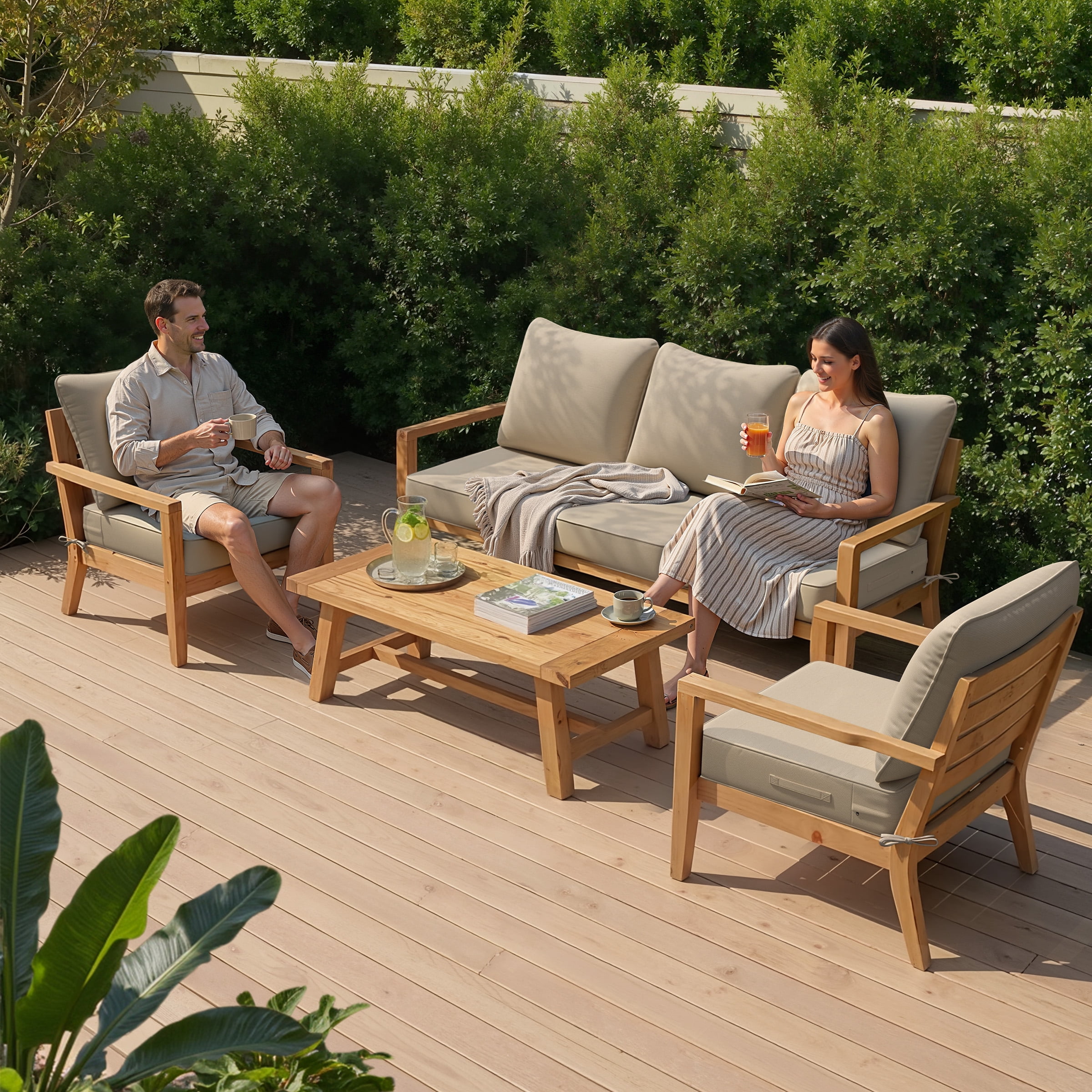 Crestlive 5.5" Outdoor Cushion for Patio Furniture Set of 2, 24 x 24, Waterproof and Fade-Resistant Deep Seat Cushions for Chair, Wicker Sofa and Couch, Beige