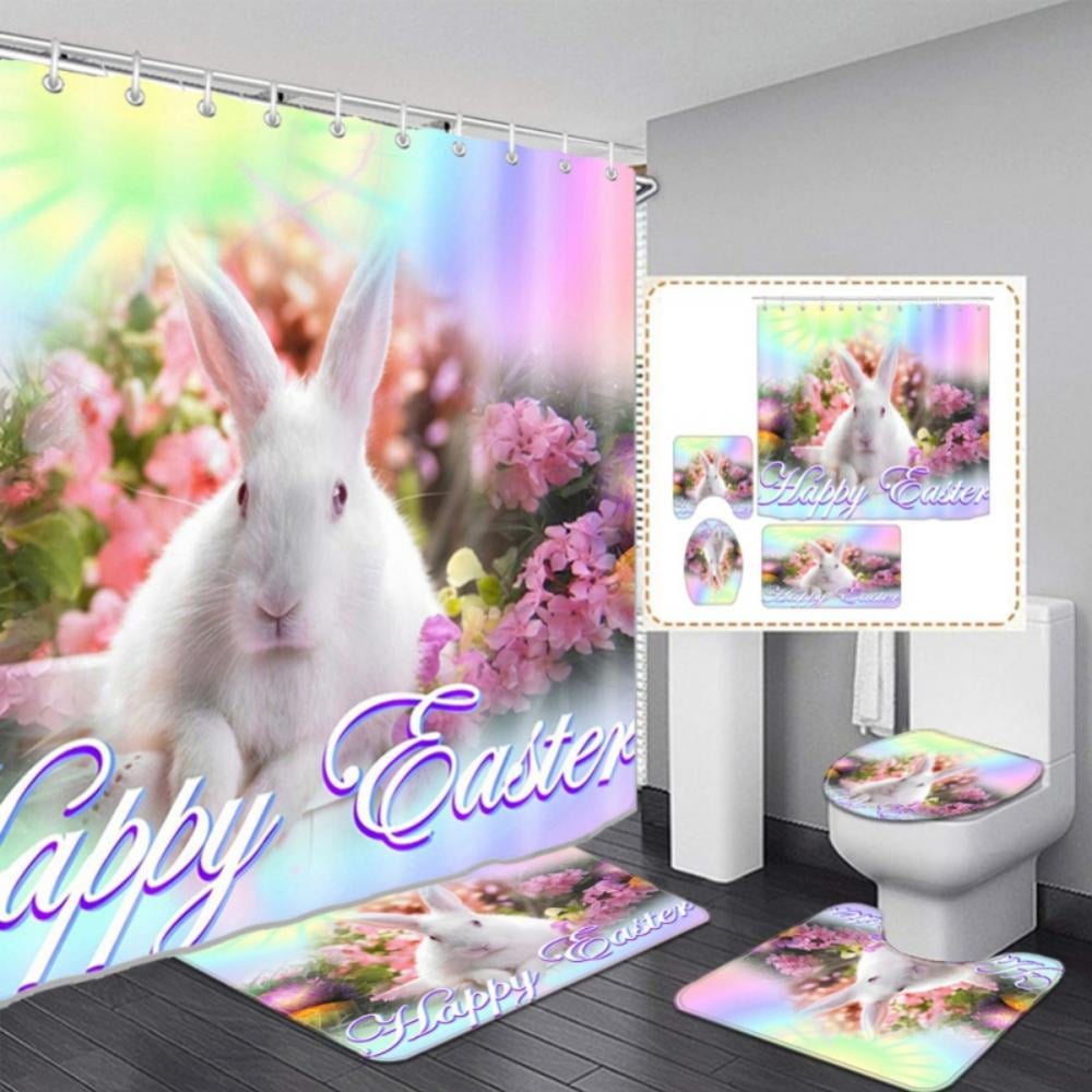 Happy Easter Shower Curtain Bathroom Decor Waterproof Fabric Polyester 12Hooks 