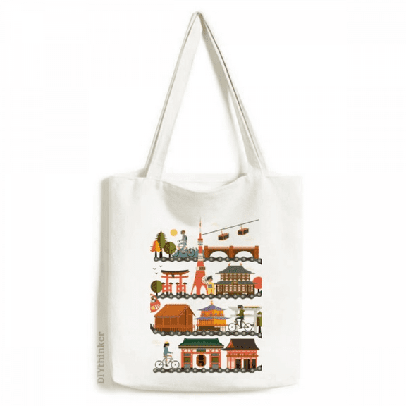 Traditional Japanese Riding Landshape Map Tote Canvas Bag Shopping Satchel Casual Handbag