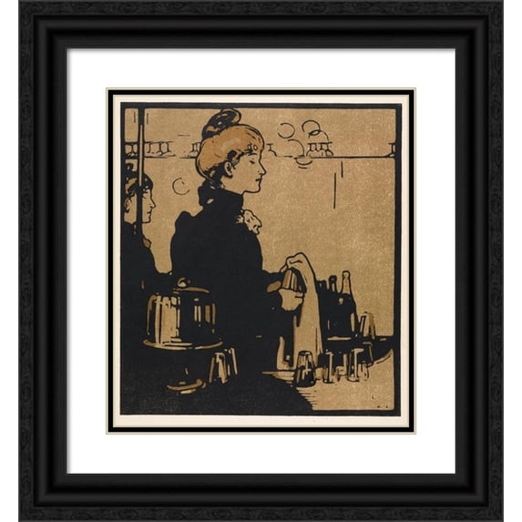 William Nicholson 20x22 Black Ornate Framed Double Matted Museum Art Print Titled: London Types, Barmaid (1898)