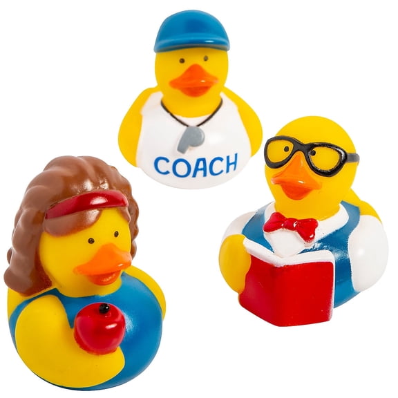 Fun Express 2" x 2 1/4" Teacher Character Rubber Ducks - 12 Pieces