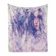 thumbnail image 1 of Earthy Soft Flannel Fleece Throw Blanket, Old Atlas World Map with a Face of a Young Woman Journey History, Cozy Plush for Indoor and Outdoor Use, 50" x 70", Lilac and Violet Blue, by Ambesonne, 1 of 6