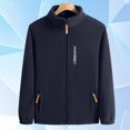 thumbnail image 4 of vdgthytj Jackets for Men Fleece Lined Long Sleeve Full Zip Stand Collar Elastic Cuffs Fall Winter Warm Thick Casual Outwear with Pockets(X-Large,Dark Blue), 4 of 9