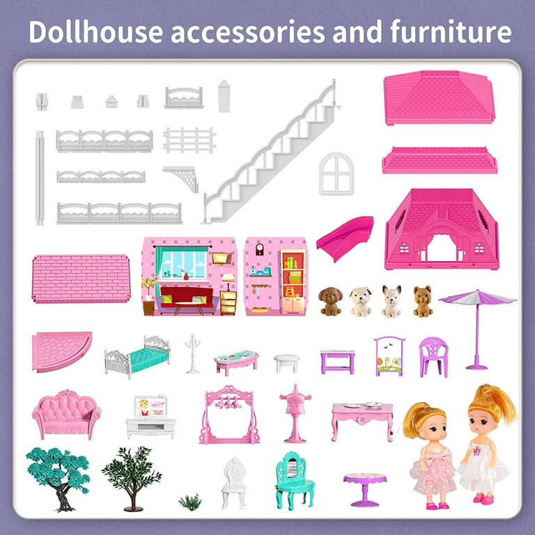 Hot Bee Dollhouse for Girls,4-Story 12 Rooms Playhouse with 2 Dolls Toy  Figures,Pretend Dreamhouse with Accessories,Gift Toy for Kids Ages 3 4 5 6