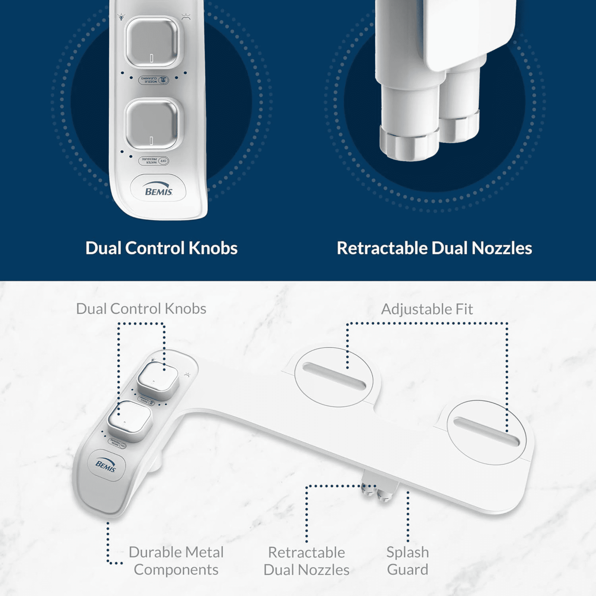 Bemis WS100 Wellspring Bidet Attachment, Fresh Water Spray, Non Electric, Easy to Install, White Toilet Seat
