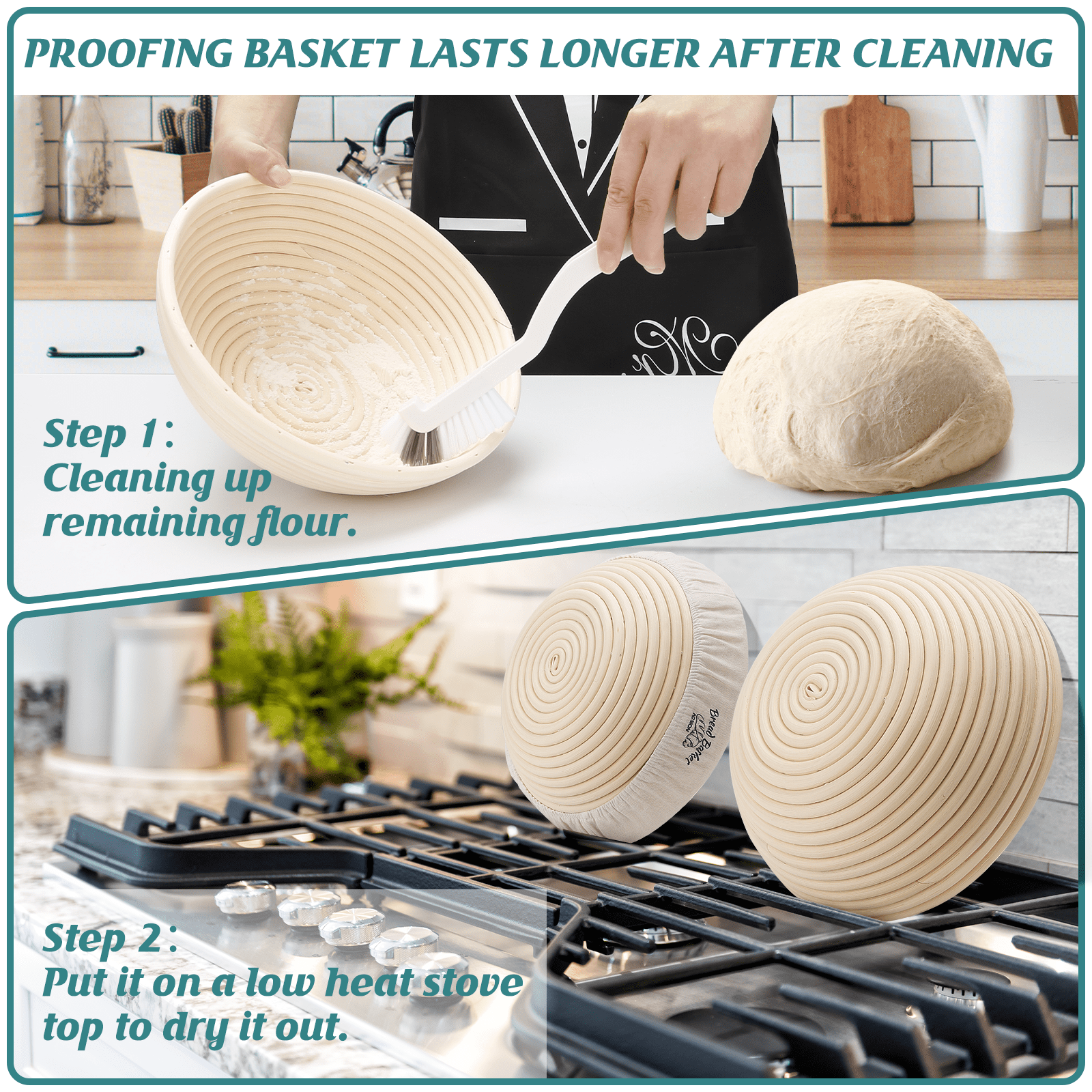 Banneton Bread Proofing Basket Set of 2,Sourdough Bread Kit,9" Round Basket,Bread Making Tools and Supplies,Include Linen Liner, Bread Bag, Danish Dough Whisk,Bread Lame,Bowl Scraper,Dough Scraper Kit