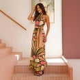 thumbnail image 4 of Women's Retro Abstract Floral Print Halter Maxi Dress Sleeveless Tie Waist Boho Summer Vacation Dress, 4 of 6