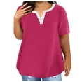 thumbnail image 1 of Jgppe Women's Casual Tunic Tops Basic Tees Solid Color Button up V Neck Short Sleeve Blouse Summer Daily, 1 of 4