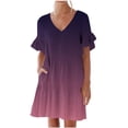 thumbnail image 3 of Vetsdori Juniors Mini Dresses Gradient Casual Sundress Short Sleeve Beach Pleated Party,Summer Tunic Dress for Women V-Neck, 3 of 8