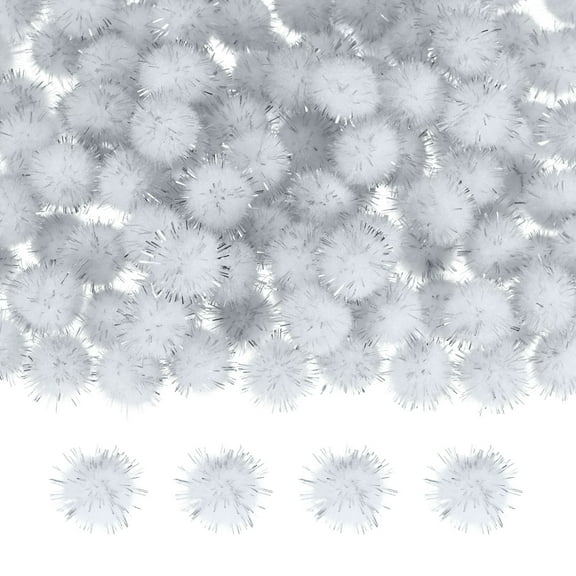 Uxcell 100-Pack Glitter Pom Pom Balls, 0.6in Mini Tinsel Sparkle Balls for DIY Crafts/Party Decoration [White]