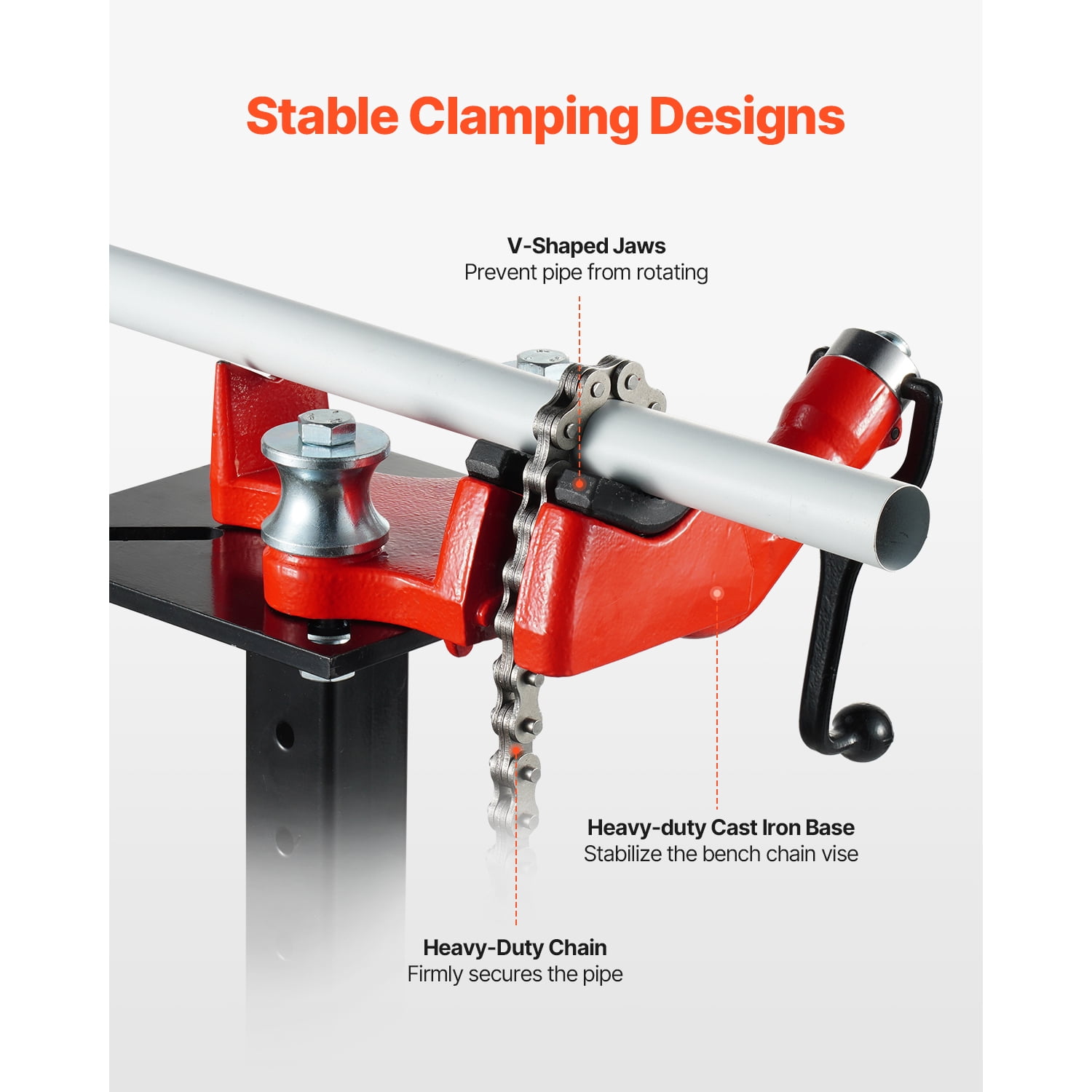 KFFKFF Chain Vise for Workbench and Hitch Mount Plate Carrier, Pipe Clamping Range from 1/8 to 5 inches, Robust Chain Pipe Clamp and Variable Height Hitch Carrier Suitable for 2" x 2" Receiver