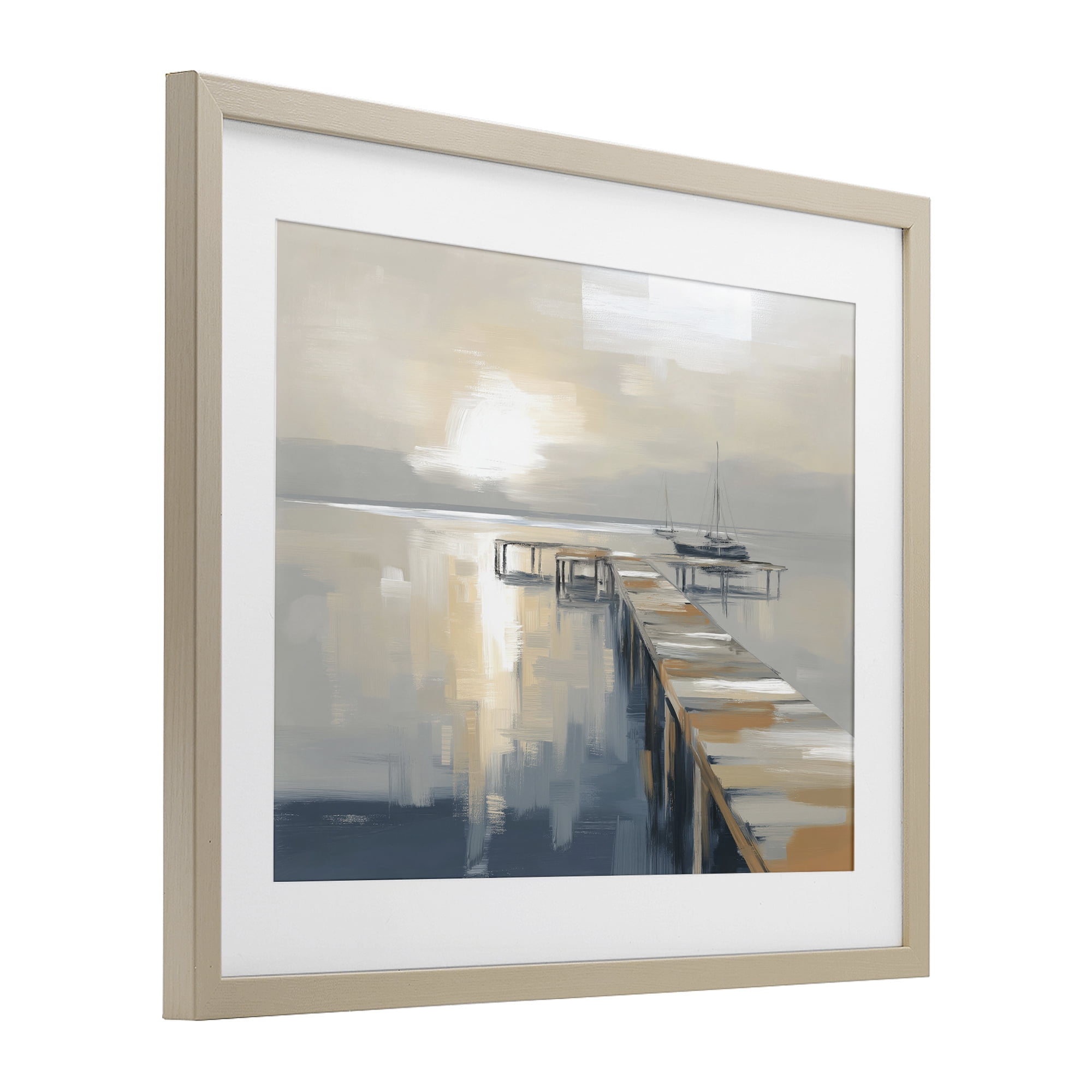 Stupell Industries Pier with Sailboat Seascape Birch Framed Print Under Glass, design by Kim Curinga