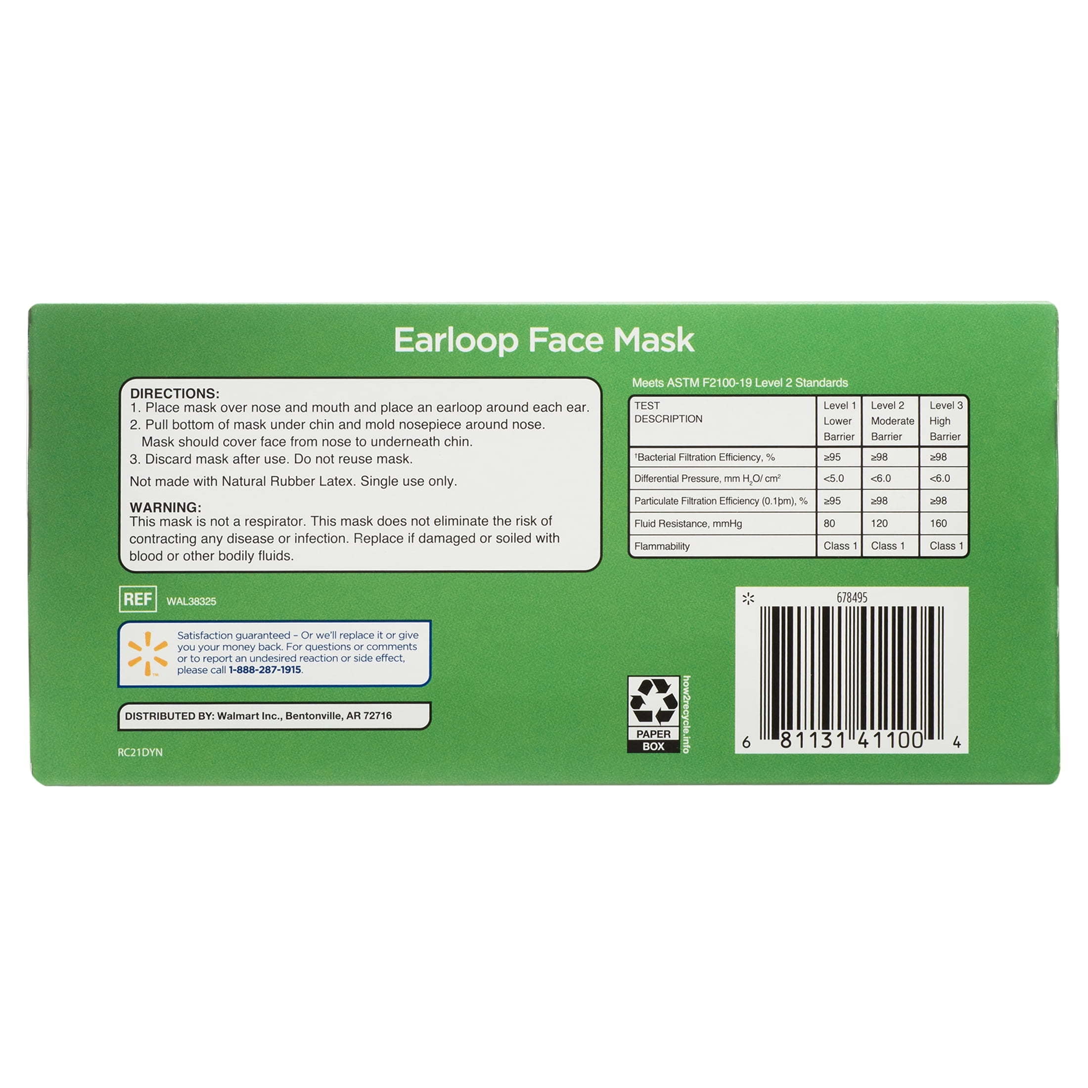 (2 pack) Equate Ear Loop Face Masks, 25 Count
