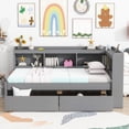 thumbnail image 2 of Twin Size L-Shaped Bookcase Bed with Built-In Charging Station, 2 Storage Drawers & Solid Wood Frame, No Box Spring Needed, Space-Saving Multifunctional Sofa Bed, Easy Assembly, Grey, 2 of 9