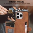 thumbnail image 3 of ELEHOLD for Apple iPhone 13, Wallet Case,Detachable Adjustable Shoulder Strap With Card Holder Shockproof Leather Kickstand Case, brown, 3 of 7