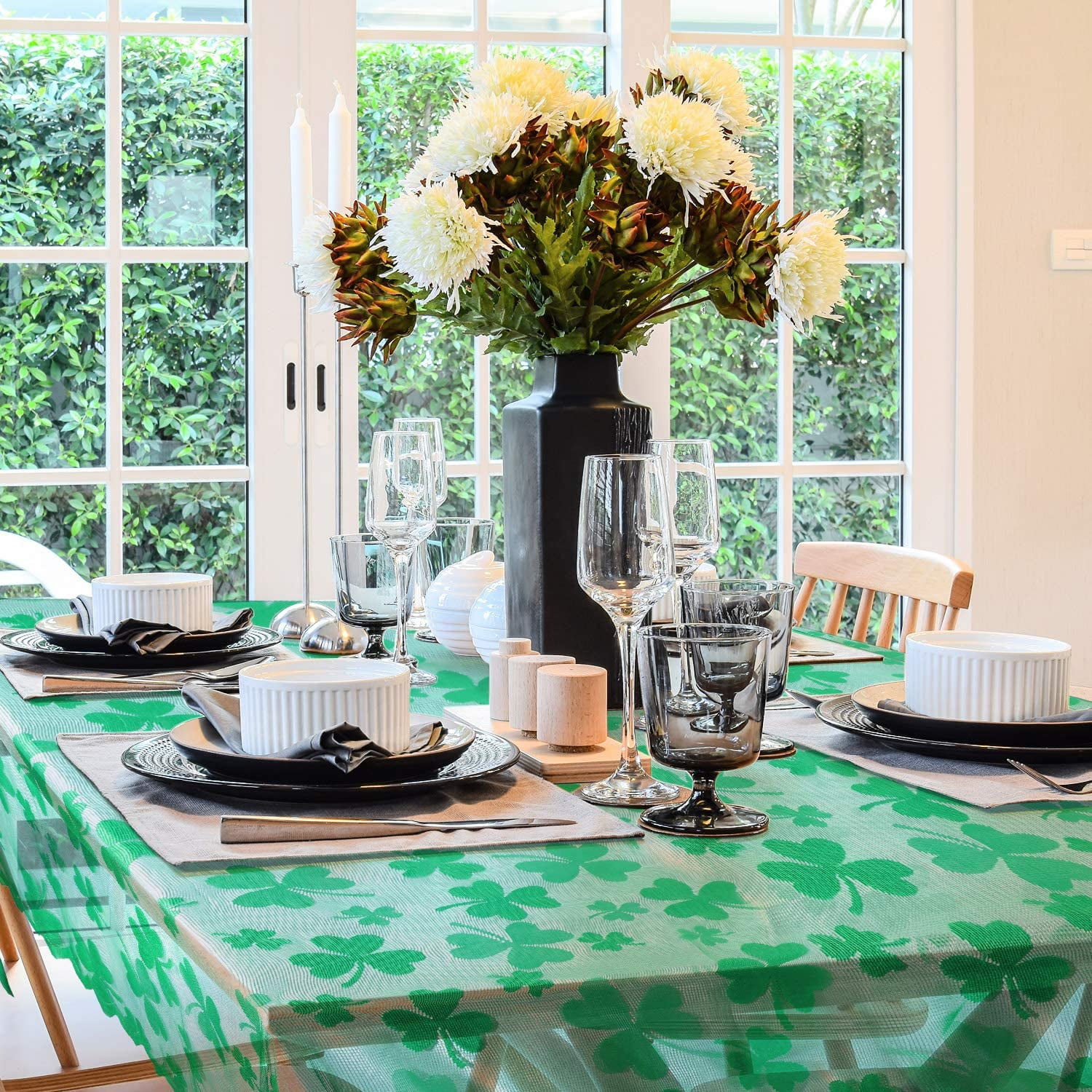 Kepooman Holiday Rectangle Tablecloth with Embroidered Shamrock for Party Decor, Green Kepooman Holiday Rectangle Tablecloth with Embroidered Shamrock for Party Decor, Green