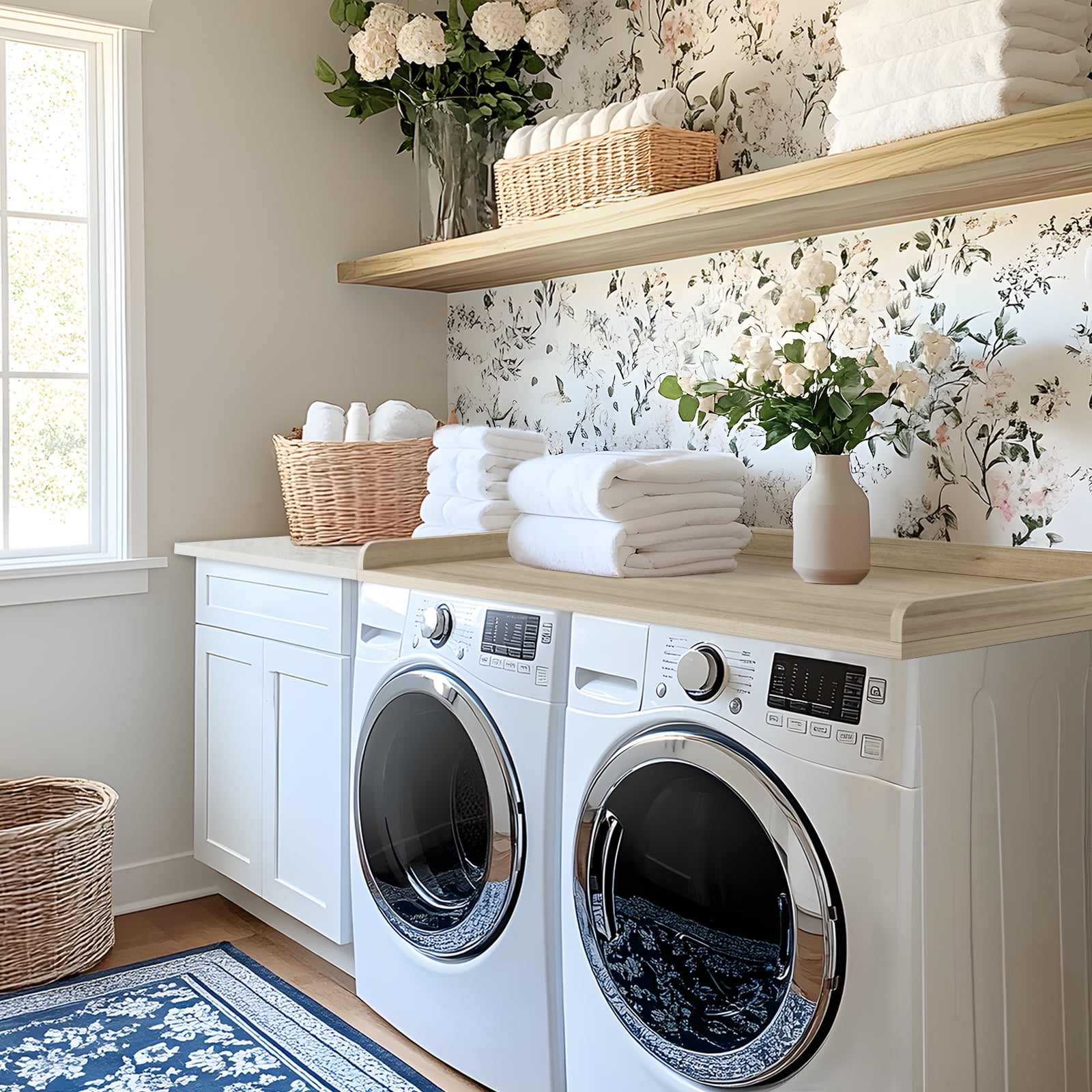 Kaboon Washer Dryer Countertop with Edge Rails, 27.5" x 54", Oak