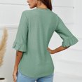 thumbnail image 4 of New Summer Womens Tops 2024 3/4 Sleeves Plus Size Fashion Split Flare Sleeves V-Neck Casual Loose T-shirt Top Gifts for Womens, 4 of 5