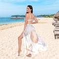 thumbnail image 6 of FORMRS Womens Long Sarong Beach Wrap Semi-Sheer Bikini Skirt Bathing Swimsuit Cover Up, Gray Seashell, 6 of 7