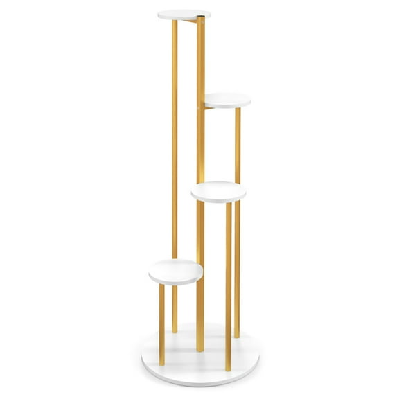Spaco Indoor Metal Plant Stand Corner Plant Shelf for Potted Plant with Golden Metal Frame-White, Flower Pot Stand for Planter Corner Garden Balcony Patio