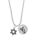 thumbnail image 1 of Delight Jewelry Silvertone Star of David with Beaded Border Silvertone Script Initial Disc - G - Charm Necklace, 20"+3", 1 of 4