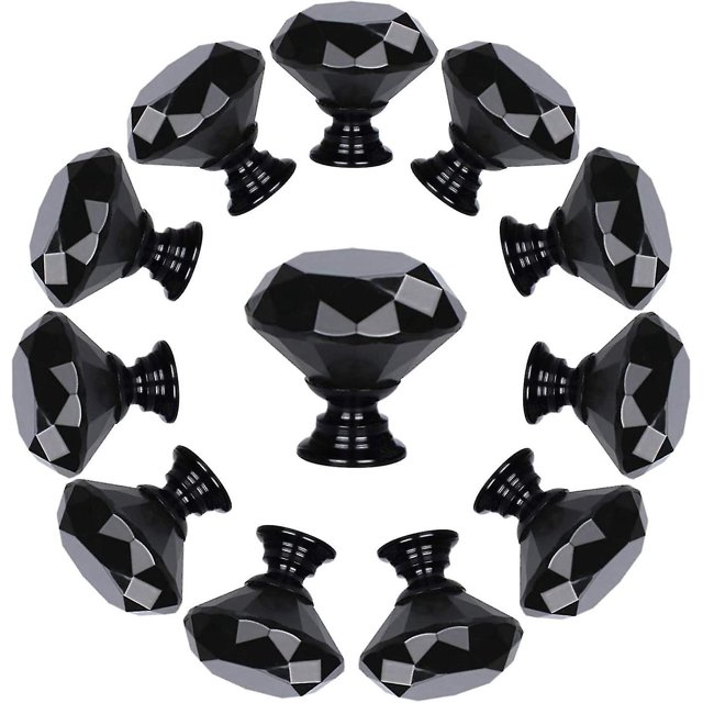 Juego de 10 perillas para cajones de cristal YONGSHENG forma de diamante 30 mm todo negro