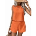 thumbnail image 3 of Women'S 2 Piece Vacation Outfits Sleeveless Tank Top and Matching Shorts Sets Tangerine Color S, 3 of 9