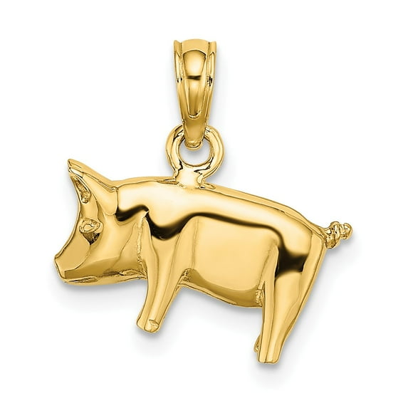 FB Jewels 14K Yellow Gold 3D Pig with Curly Q Tail High Polish Pendant