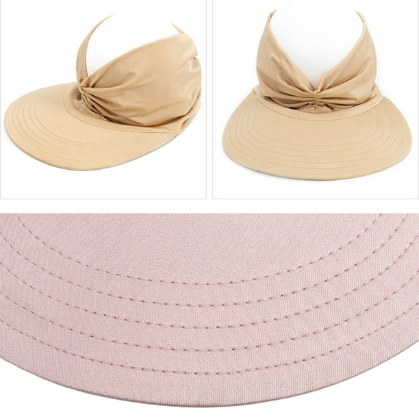 Koszal Summer Women Sun Hat Solid Color Anti-Ultraviolet Hollow Out Top Elastic Wide Brim Sun Visor For Outdoor White